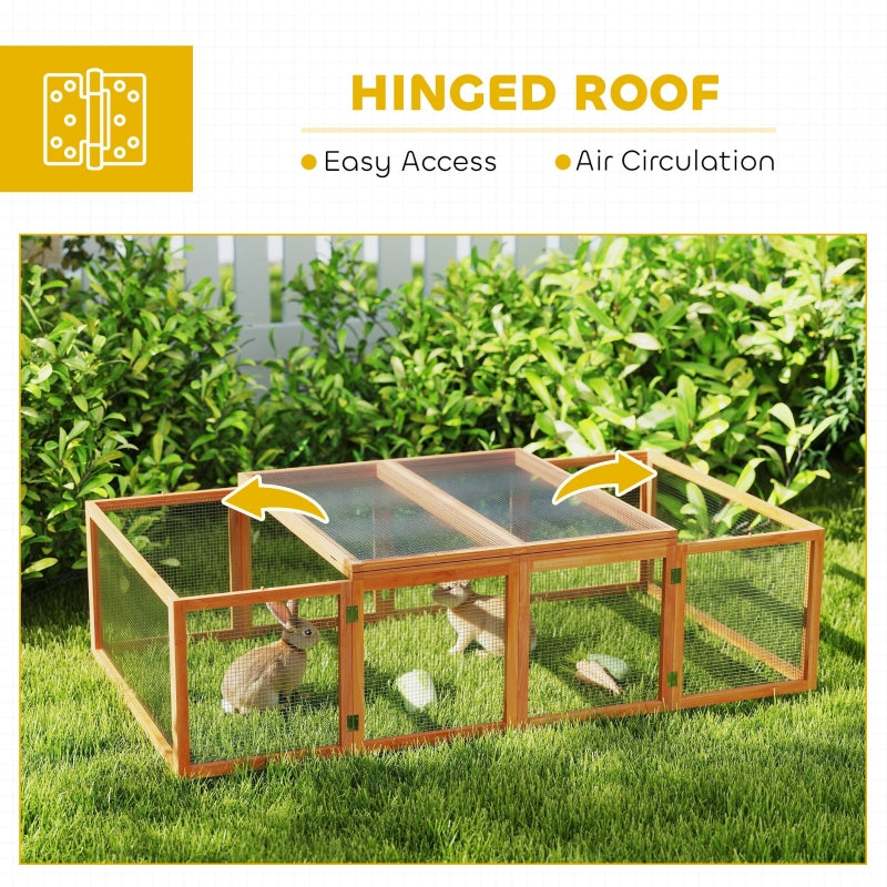Rabbit Hutch Cage 6ft, Wire Mesh, Openable Roof, Natural Wood Finish