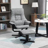 Fabric Recliner Sofa Armchair with Footstool, Swivel, Grey