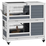Double Deckers Guinea Pig Cage, Indoor Rabbit Hutch with Feeding Trough, Trays, Ramps, Openable Top - Grey