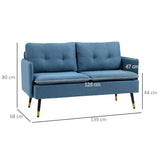 Modern Two Seater Sofa, Button Tufted Loveseat with Steel Legs, Dark Blue
