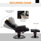 360?? Swivel Recliner Chair with Footstool, Manual Recliner Armchair, Black PU Leather