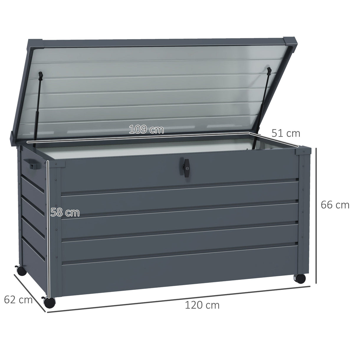 Garden Storage Box, 311L with Lock, Galvanised Steel Dark Grey