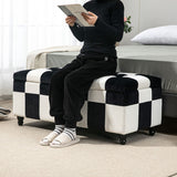 Velvet Storage Ottoman, Button-Tufted Footstool Toy Chest, White and Black