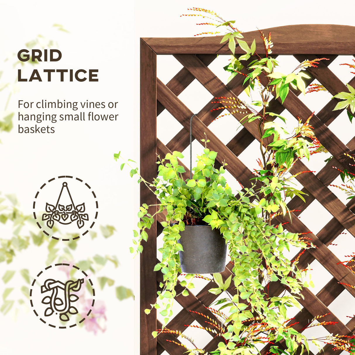 Garden Wooden Planter Box with Trellis, Raised Bed, Dark Brown
