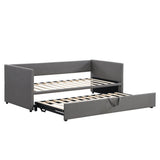 3ft Upholstered Daybed with Pull-Out Trundle - Convertible Single to Double Bed, Linen Grey