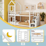 3ft White Wooden Cabin Bunk Bed for Kids - Single Bed with Storage & Window, Pine Wood