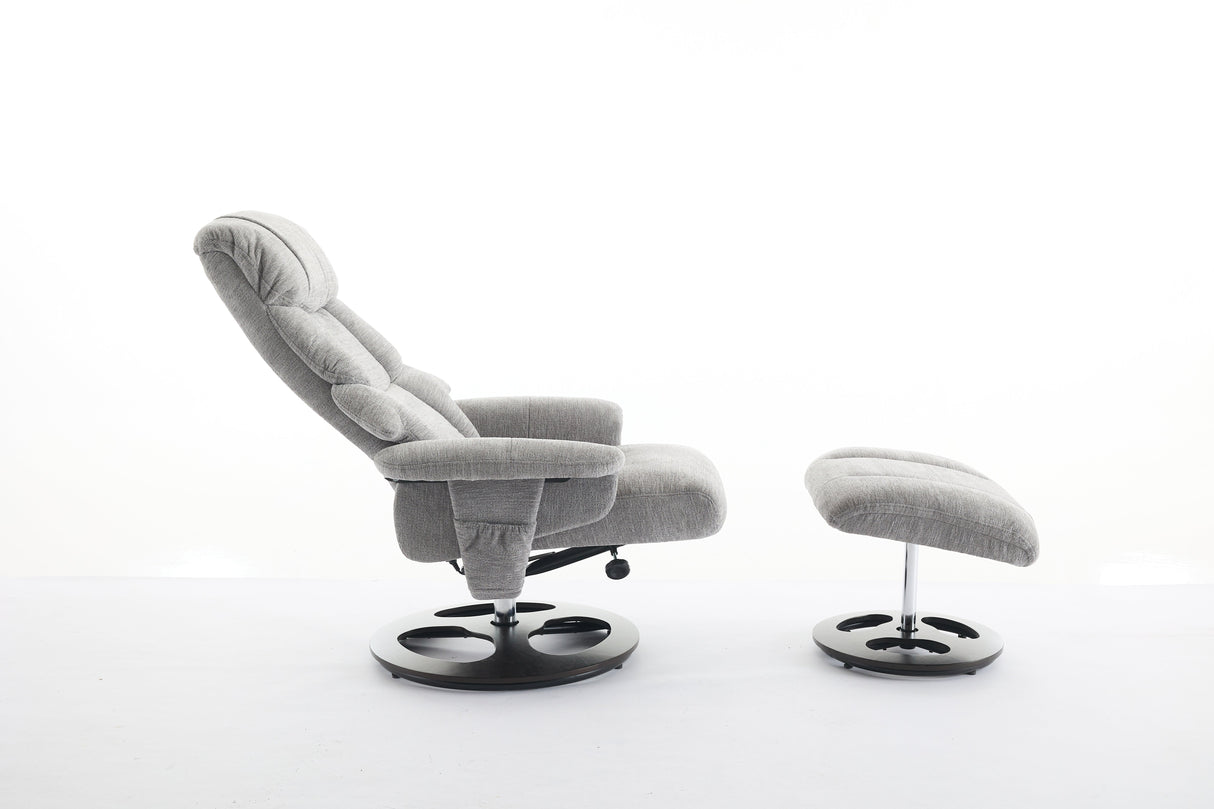 Chenille Upholstered Massage Recliner with Ottoman Footstool, 5 Points Massager, Wood/Metal Base, Grey