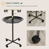 Metal Bird Table Play Stand, Bird Feeder Station, Four Wheels, Feeding Bowls, Round Tray