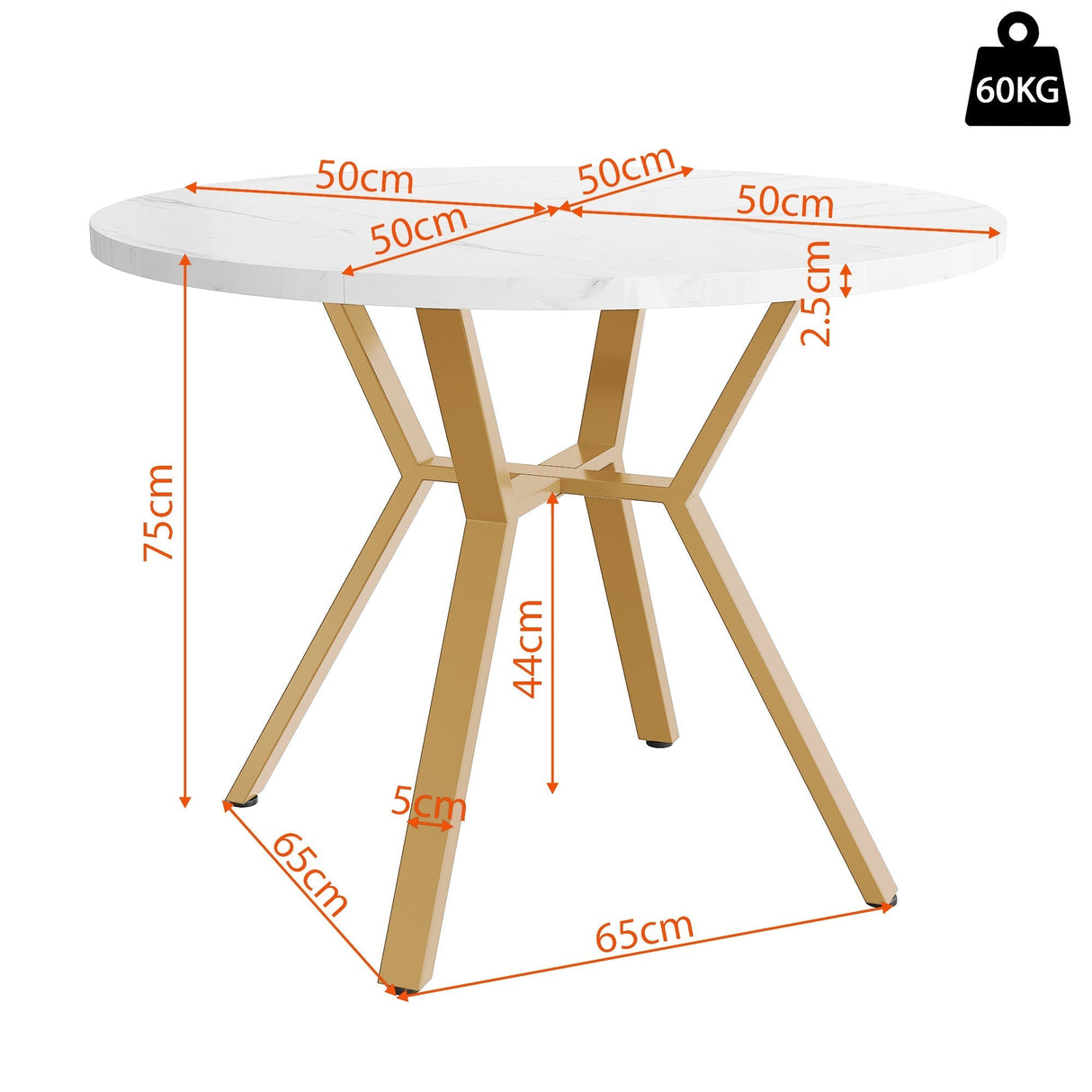 Dining Table Set (5-Piece) - Modern Simple Round Marble with Gold Metal Legs & 4 Ergonomic Velvet Chairs, Gray