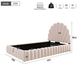 3ft Single Kids Storage Bed - Velvet Princess Bed with Shell-Shaped Padded Headboard & Hydraulic Lift-Up Storage, Pink