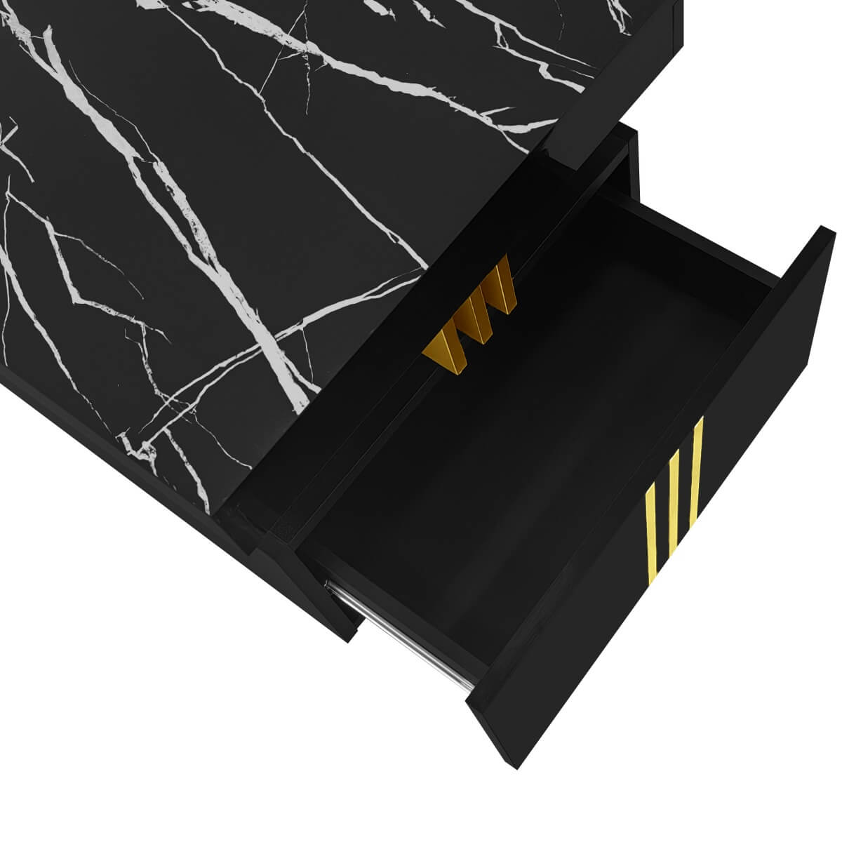 Black Rectangular Coffee Table - Marble Effect Top, 2 Wooden Drawers, 100x50x40cm