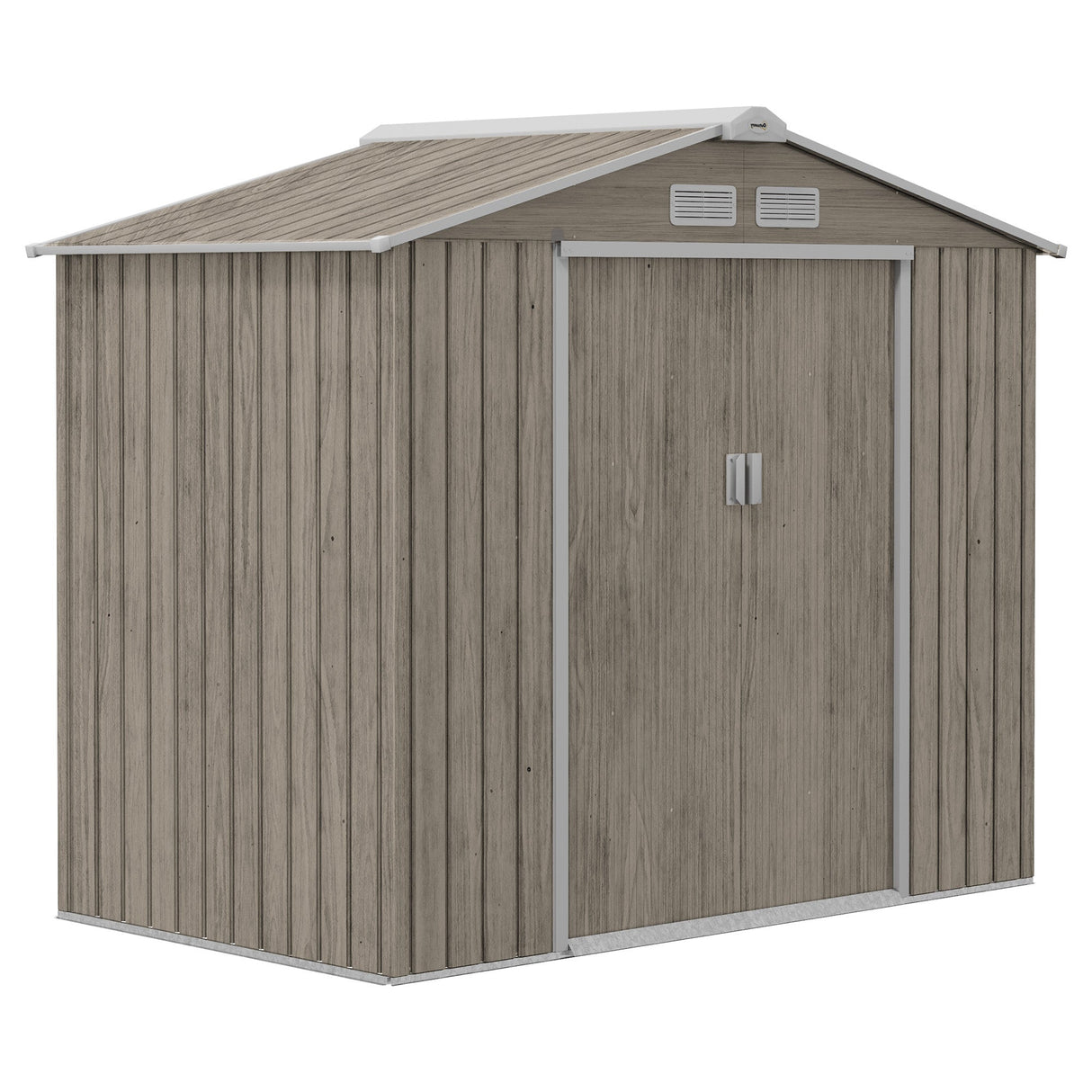 Metal Garden Storage Shed with Vents, Floor Foundation Kit, Lockable Double Doors, Light Brown