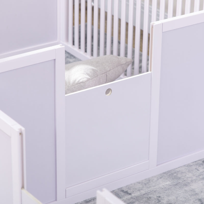 7 Panels Playpen, 3 Doors Two-Room Design, White