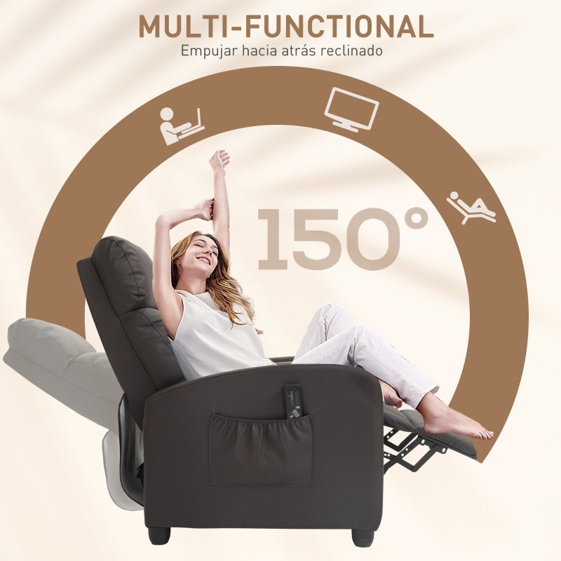Recliner Armchair, Massage Reclining Chair with Adjustable Leg Rest, Faux Leather Brown