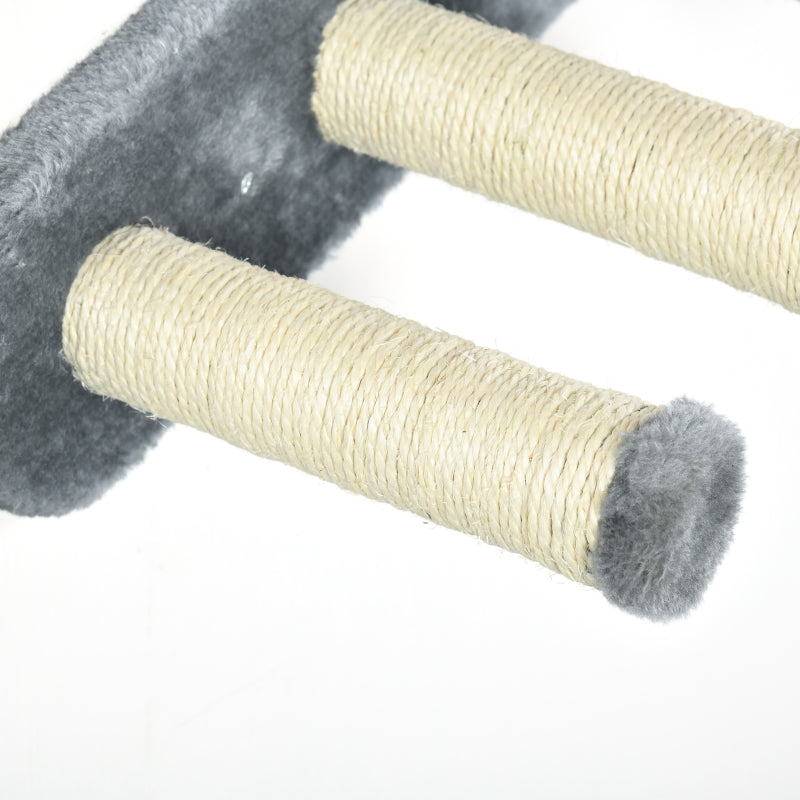 4PCs Wall-Mounted Cat Shelves with Scratching Post, Hammock, Nest - Grey