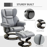 360?? Swivel Recliner Chair with Footstool, Manual Recliner Armchair, PU Leather Light Grey