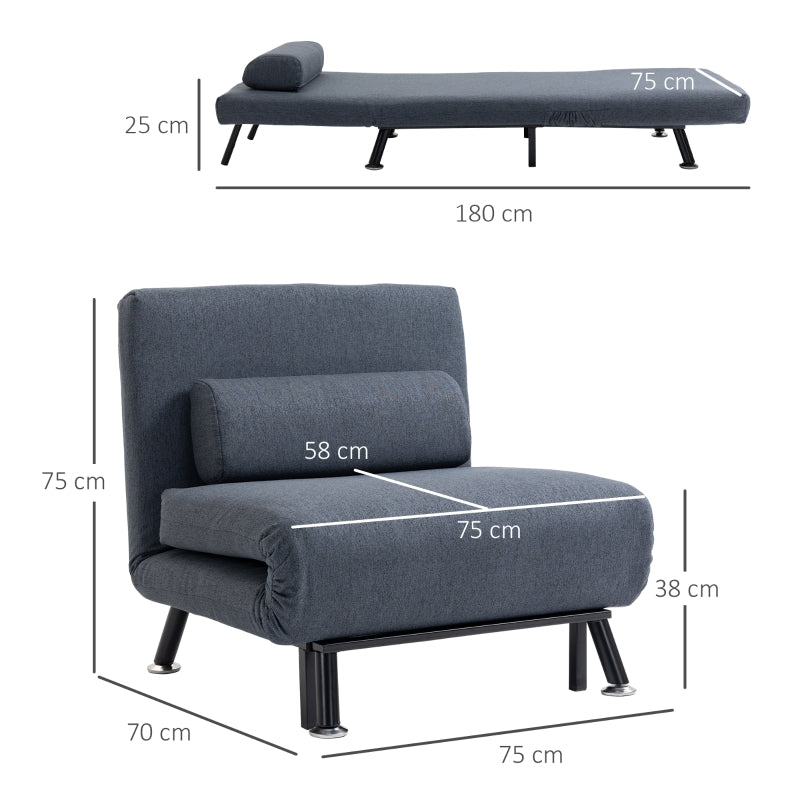 Linen Chair Bed, 3-in-1 Convertible Sleeper Chair with Adjustable Backrest, Dark Grey