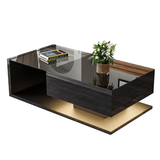 LED Coffee Table - High Gloss Black, Glass Top, Modern Living Room Table