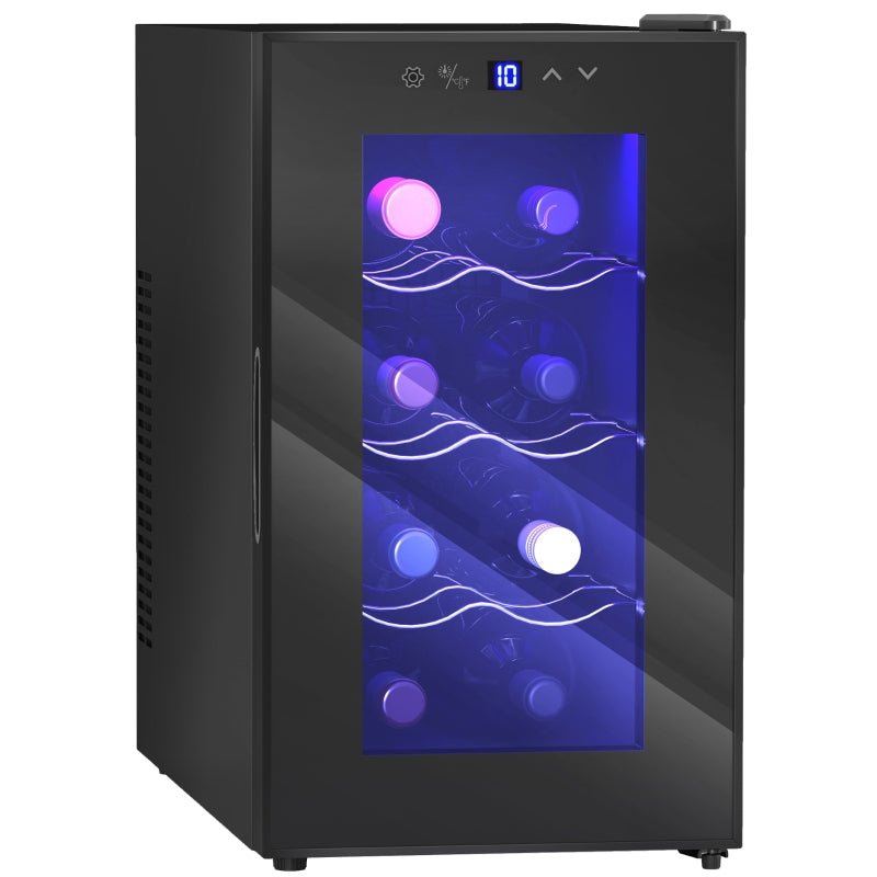 Mini Table Top Wine Fridge, 8 Bottle 17L, 8-18?? Quiet, Glass Door LED Light Digital Touch Screen