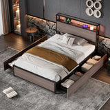 3FT Metal Bed Frame with LED Lights & 4 Drawers - Single Storage Bed with USB & Type-C Charging, Grey
