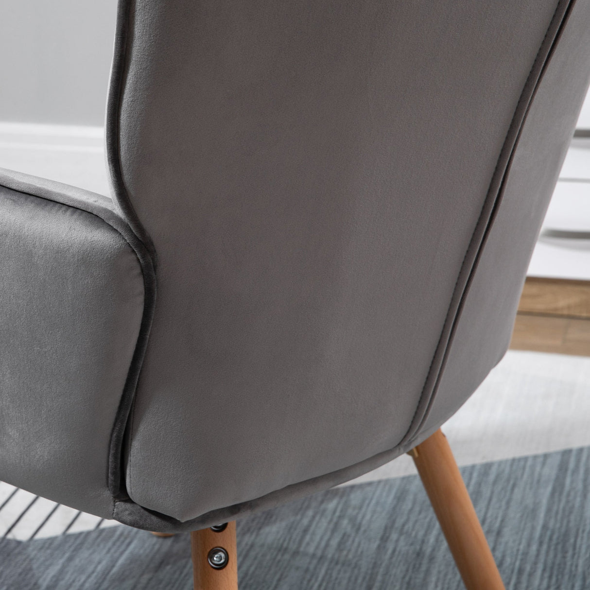 Modern Accent Chair, Tufted Wingback Armchair with Wood Legs, Grey Velvet