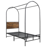 3ft Single Metal Canopy Bed - Sturdy Iron Bed Frame for Adults & Teenagers, Black & Wood