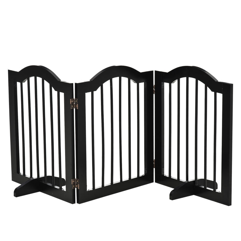 Freestanding Pet Gate, Wooden Foldable Safety Barrier, Black