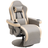 Manual Recliner Armchair with Adjustable Leg Rest, 135?? Reclining, 360?? Swivel, Grey PU Leather