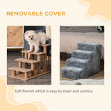 Four-Step Dog Stairs, Washable Plush Cover, Light Grey