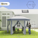 Metal Frame Hexagon Gazebo, 3 x 4m with Curtains - Grey