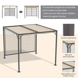 Metal Pergola 3 x 2.8m, Retractable Fabric Roof - Beige