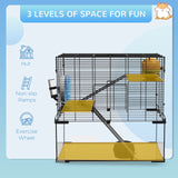 Hamster/Gerbil Cage with Deep Glass Bottom, Non-Slip Ramps, Platforms, Hut, Exercise Wheels, Water Bottle, Dish