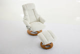Chenille Upholstered Massage Recliner with Ottoman Footstool, 5 Points Massager, White