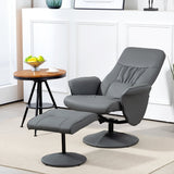 Swivel Recliner Chair and Footstool with High Back, PU Leather, Grey