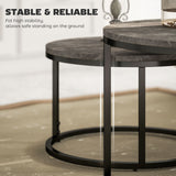 Industrial Nesting Coffee Table Set of 2, Round with Faux Marbled Top and Steel Frame