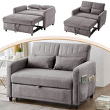 2 Seater Pull-Out Sofa Bed with Adjustable Backrest - Convertible Sleeper Sofa, Cotton Linen Fabric, Dark Gray