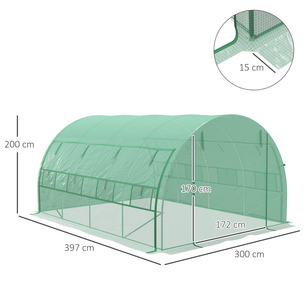 Polytunnel Greenhouse Grow House with Roll-up Sidewalls, Zipped Door and 8 Windows, Green