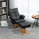 Recliner Armchair, Swivel Reclining Chair with Storage Ottoman, Black Faux Leather