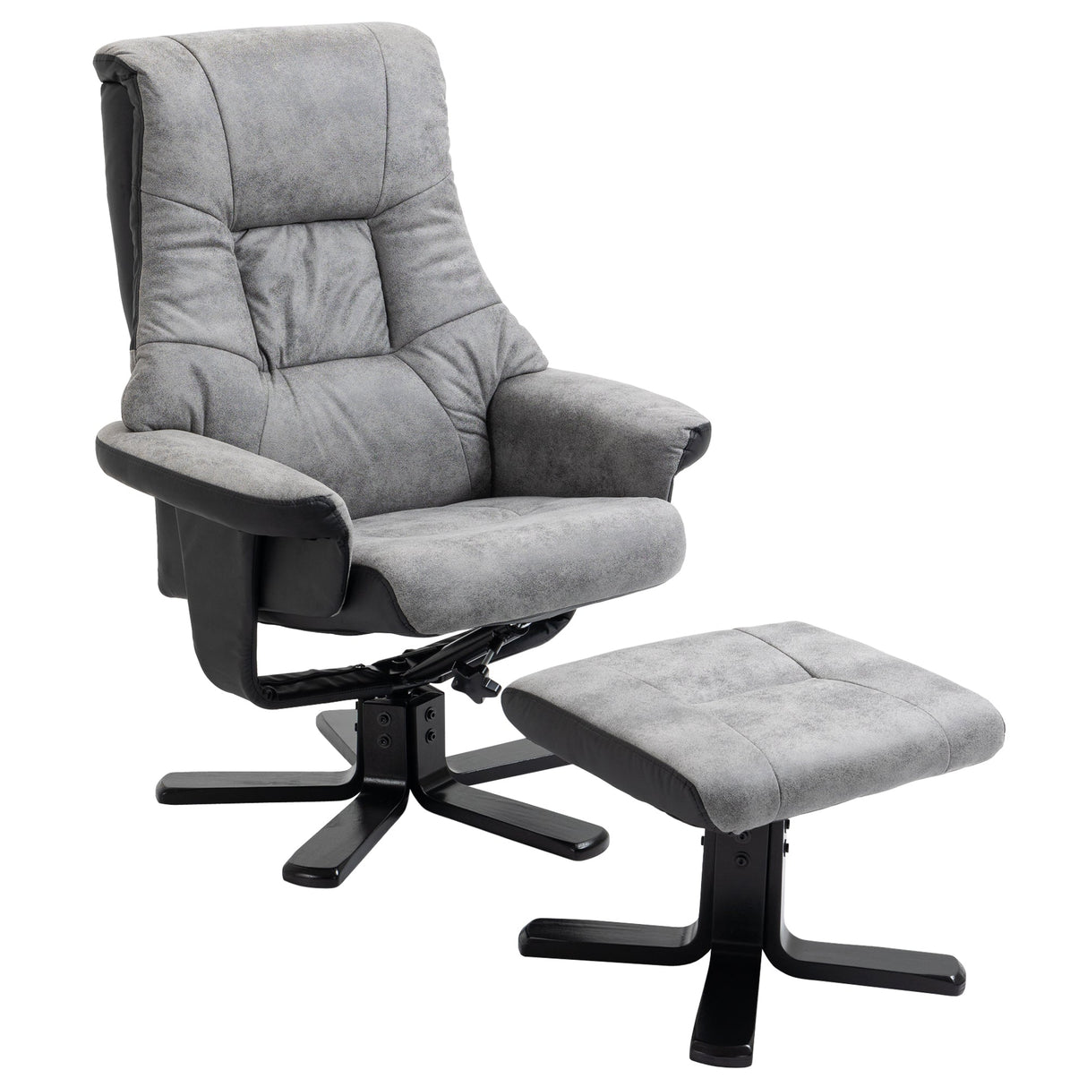 Fabric Recliner Sofa Armchair with Footstool, Swivel, Grey