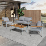 Garden Furniture Set with Cushions – Rattan Outdoor Lounge, Double Sofa, 2 Armchairs & Table