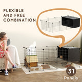 DIY Small Animal Cage, Elevated Huts C&C Guinea Pigs Hedgehogs Rabbits 31 Panels, Black