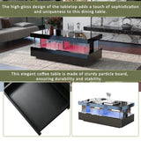 Black High Gloss LED Coffee Table - Living Room Centre Table with 2 Drawers & Storage
