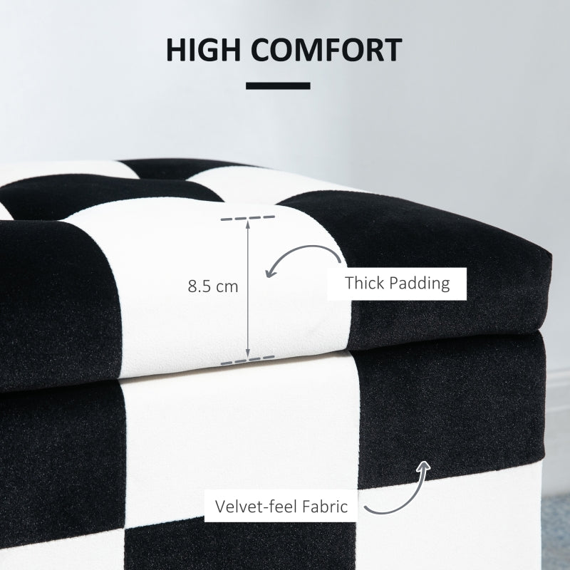 Velvet Storage Ottoman, Button-Tufted Footstool Toy Chest, White and Black