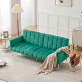 Modern Adjustable Velvet Sofa Bed with MultiPosition Backrest & Armrests, Metal Legs, Convertible Sleeper Function, Ideal for Living Room, Bedroom, Home Theater & Guest Room, Green, Video Included