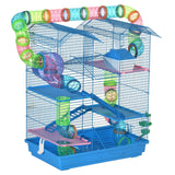 5 Tier Hamster Cage Carrier Habitat with Exercise Wheels, Tunnel, Water Bottle, Dishes, House, Ladder - Blue