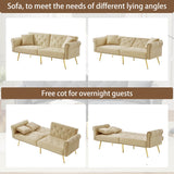 2-Seater Modern Sofa Bed – Velvet Upholstery with 3-Stage Adjustable Backrest and Gold Metal Feet, Space-Saving Convertible Sofa for Small Spaces