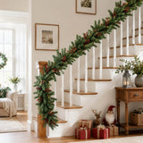 PVC Christmas Garland - Pine Cones & Red Berries with Pre-Lit LED Lights