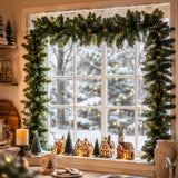 Pre-Lit Christmas Garland - Realistic PVC Foliage Garland with LED Lights for Festive Decoration