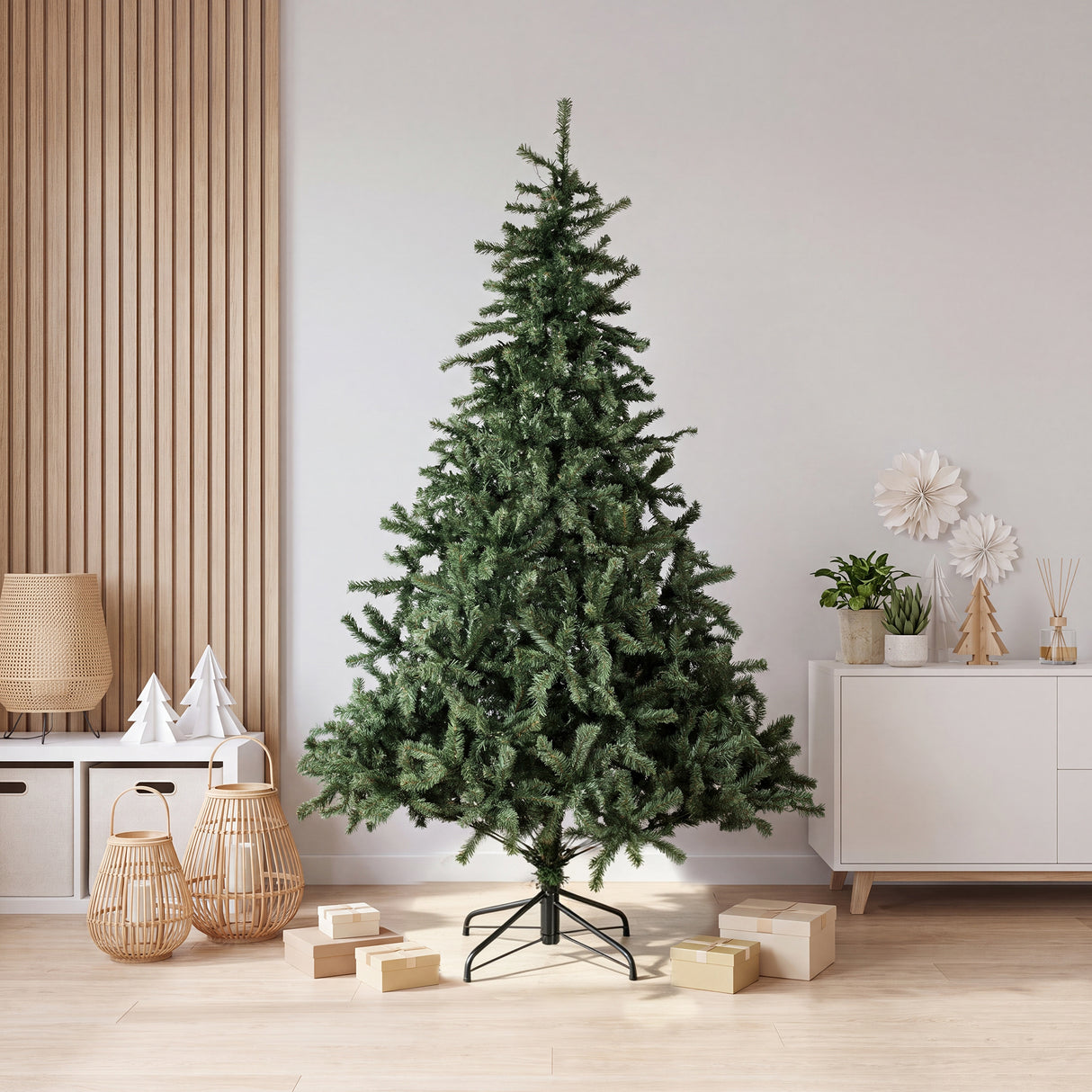 Realistic Full Green Artificial Christmas Tree - PVC Xmas Tree for Easy Setup & Indoor Festive Decoration, 6ft/7ft/8ft
