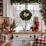 PVC & PE Evergreen Christmas Wreath with Red Berry Clusters & Pine Cones